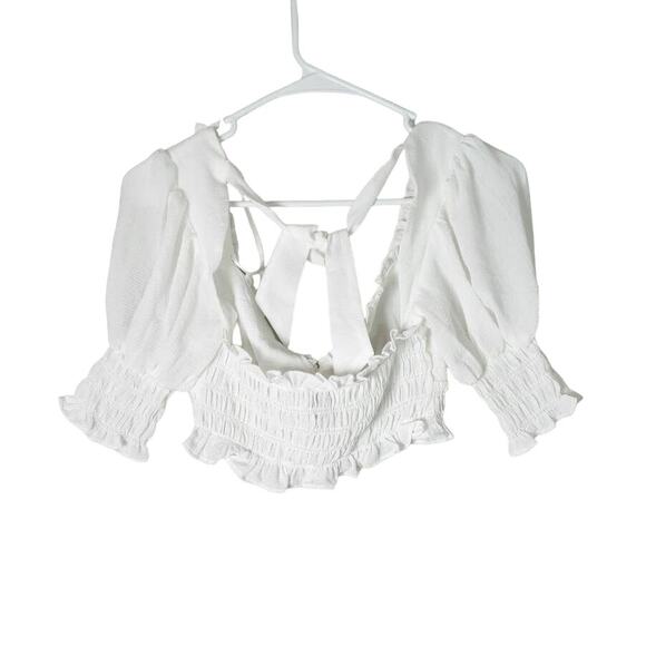 Princess Polly Crop Top Ruffle Short Puff Sleeves Tie Back Smocked Size 2 - Picture 2 of 4